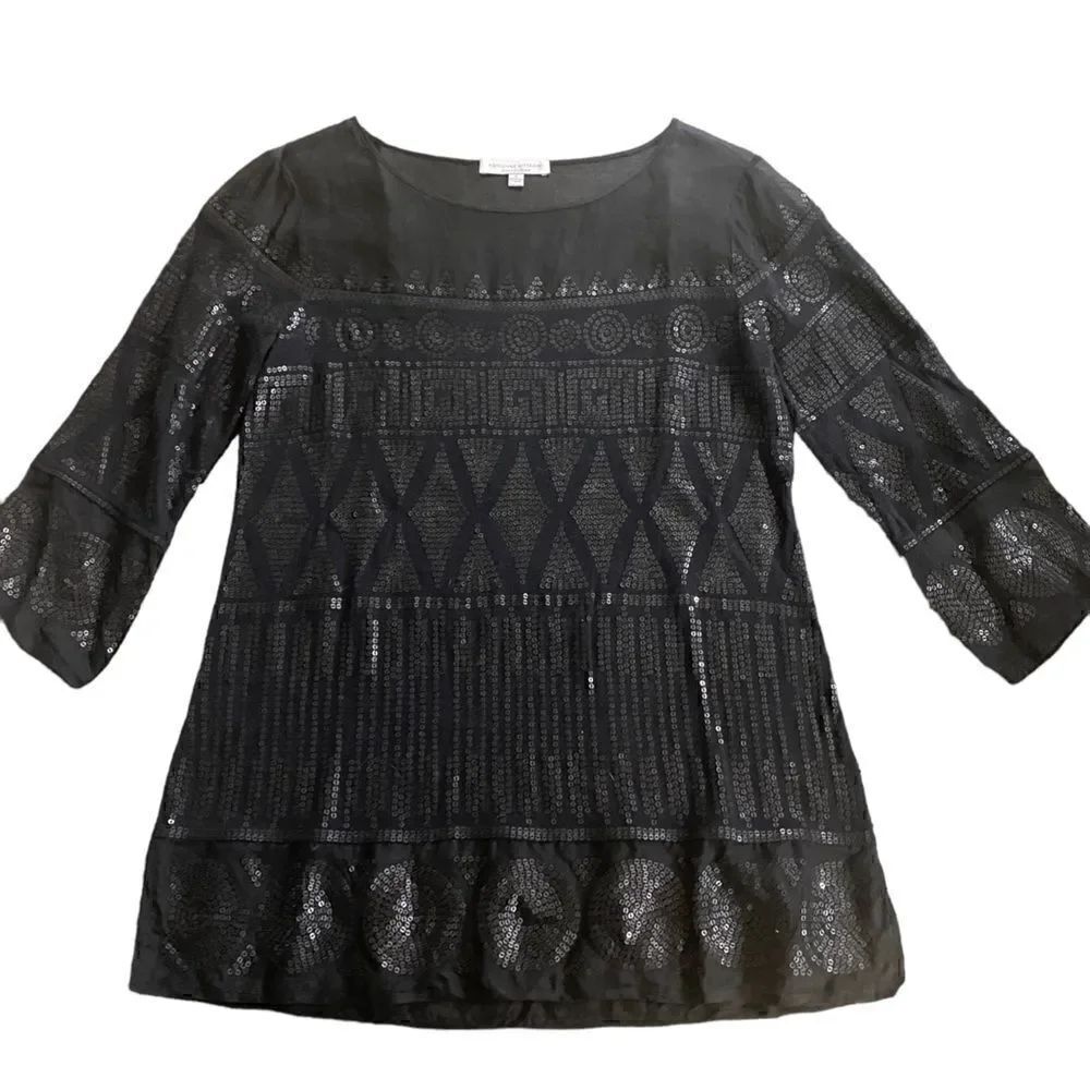 Adrienne Vittadini black 3/4 sleeve dress blouse embellished small